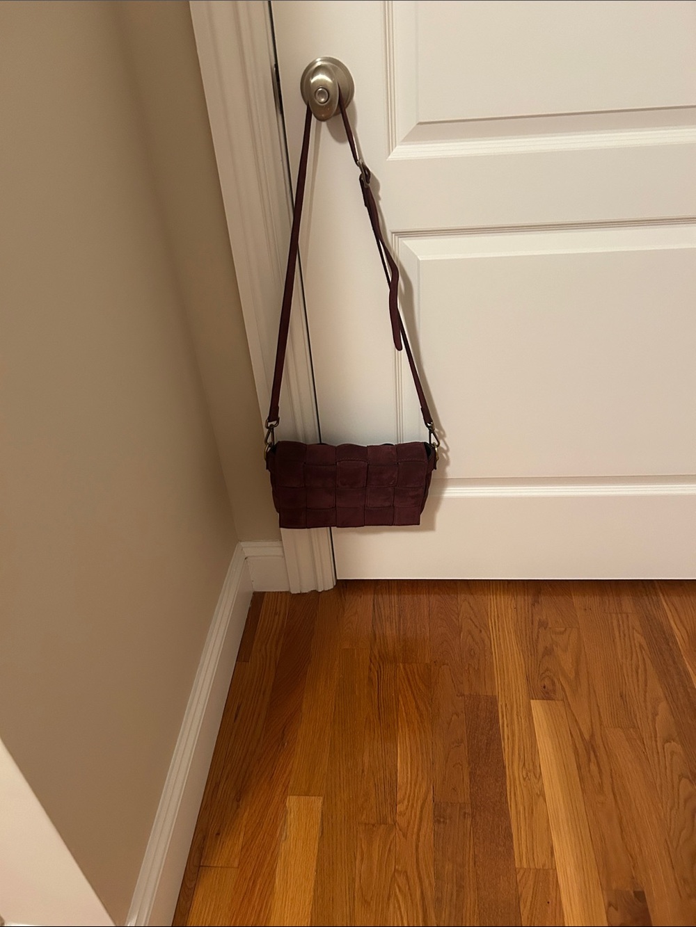 Suede leather crossbody bag